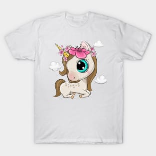 Cute unicorn with flowers. T-Shirt